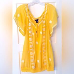 Torrid Yellow Smocked Embroidered Blouse